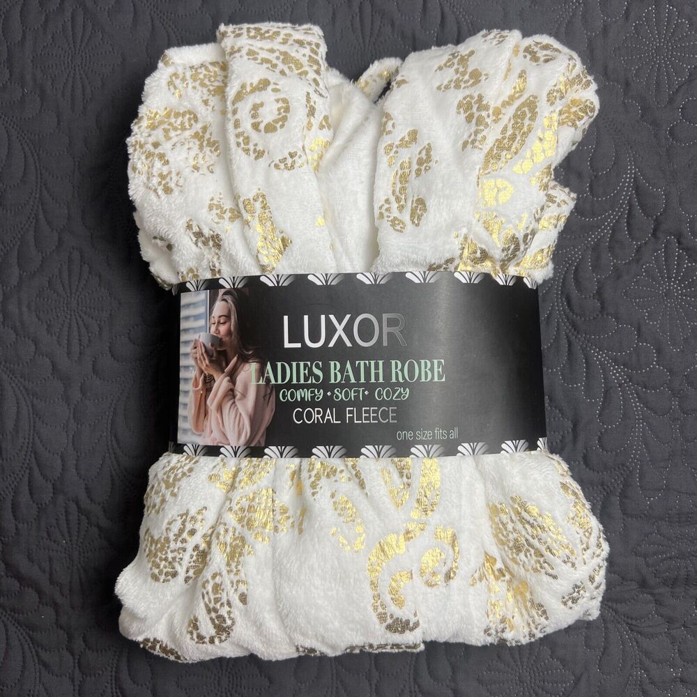 Luxor Ladies Coral Fleece Bathrobe Long Warm Spa Shower Lounge Glam Chic OS NWT